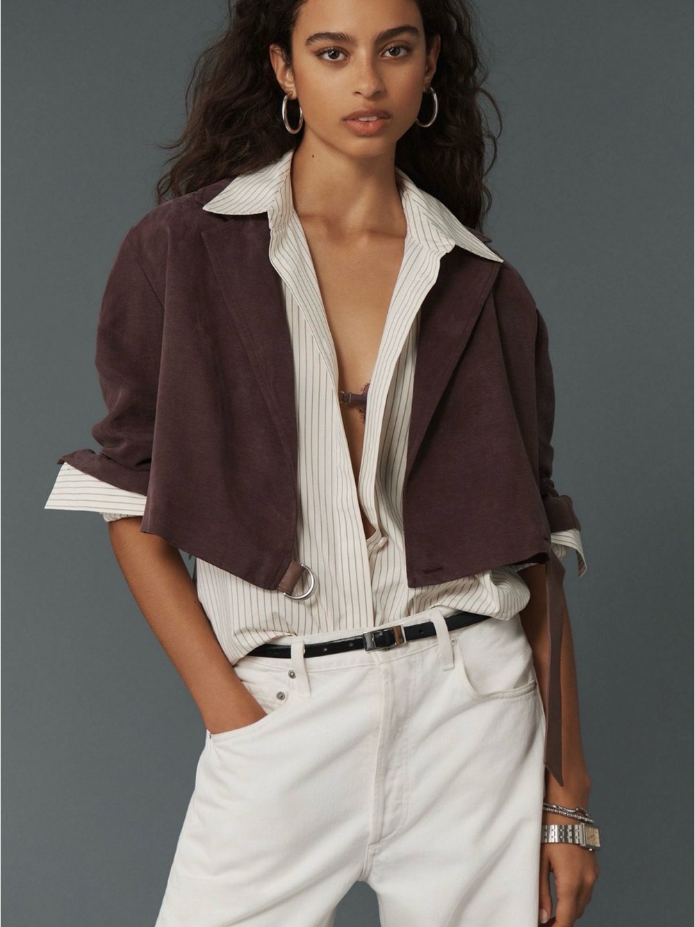 NWT Anthropologie Shrunken Belted Jacket in Brown/Brun Large